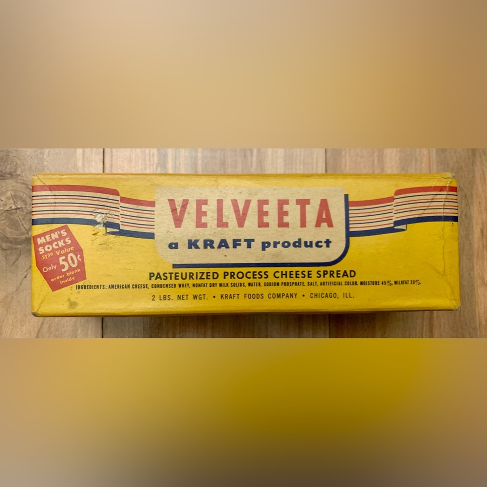 Vintage KRAFT VELVEETA CHEESE 2 lb. Cardboard Box Chicago IL 50’s 60’s